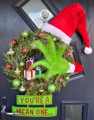 Grinch christmas door wreath - christmas,