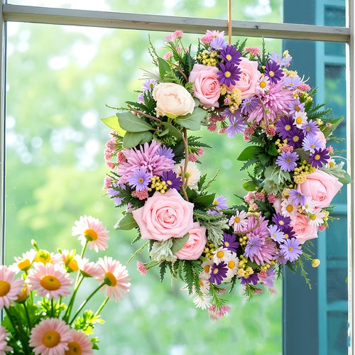 46cm artificial rose wreath - artificial,