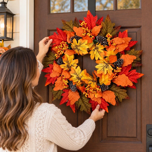 Autumn wreath for front door - autumn,